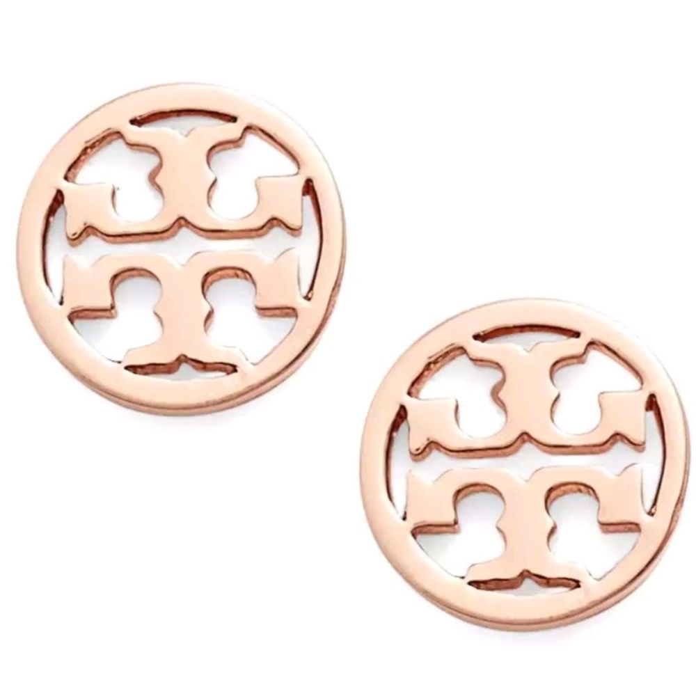Tory Burch Rose Gold Circle Logo Stud Earrings